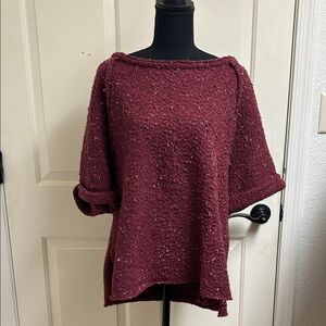 Free People Marsala BurgundyTextured Oversized Wool Blend Sweater, Medium, EUC
